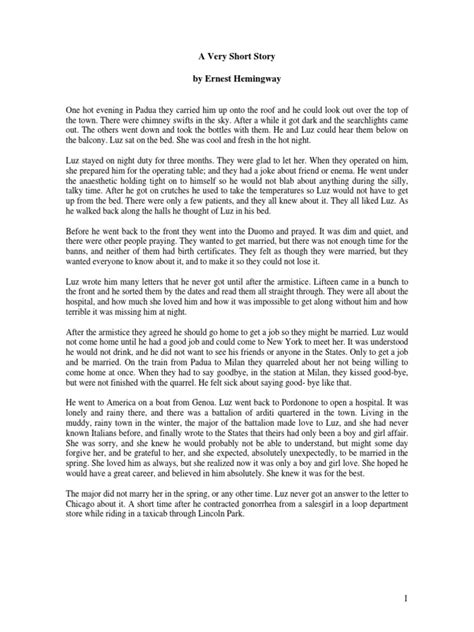 very short story hemingway|In Our Time A Very Short Story Summary .